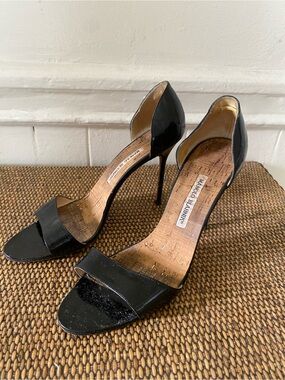 Manolo Blahnik Black Patent Leather D'Orsay Stiletto Heels